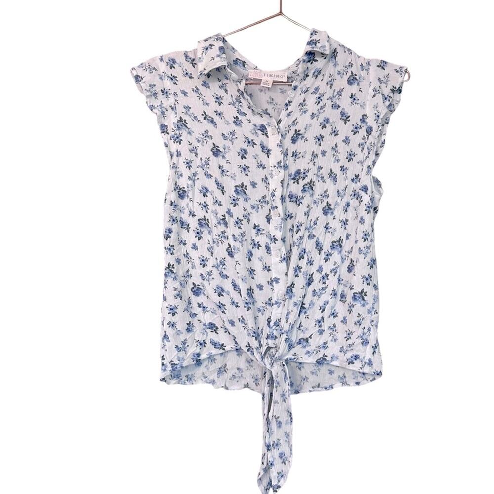Timing Sleeveless floral button Tie Front Blouse Size medium guaze